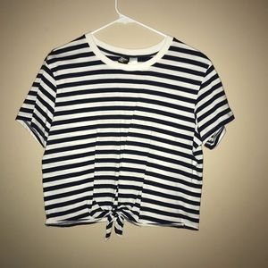 Divided✨ Navy and White Striped Cropped Tie Tee✨